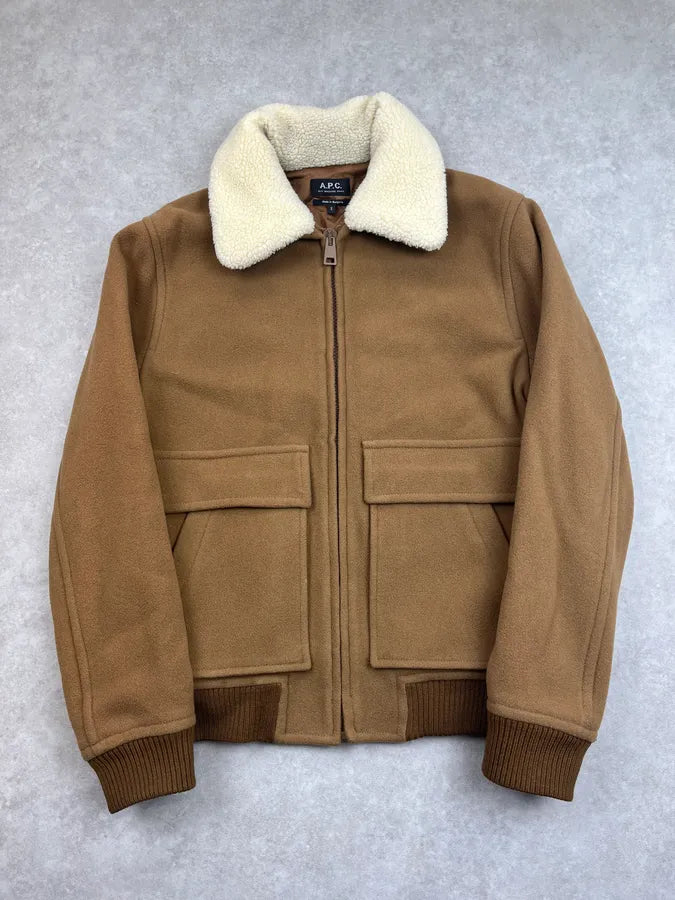 2010s A.P.C. Camel Wool Aviator Shearling Jacket dgiNPXn 0