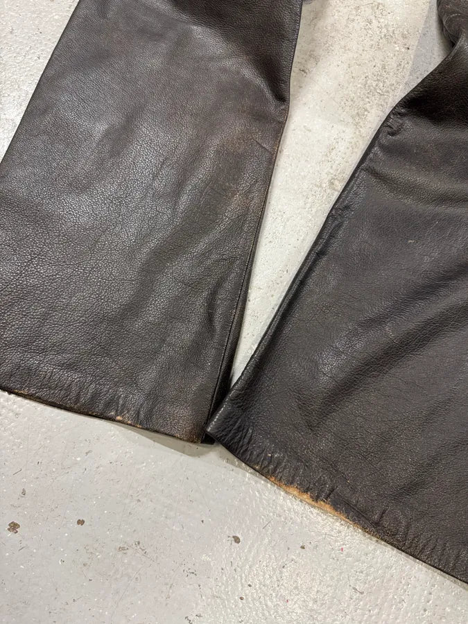 2000s Archive 2 Zip Biker Eroded Brown Leather Belted Pants (L) RIqAPAs 10