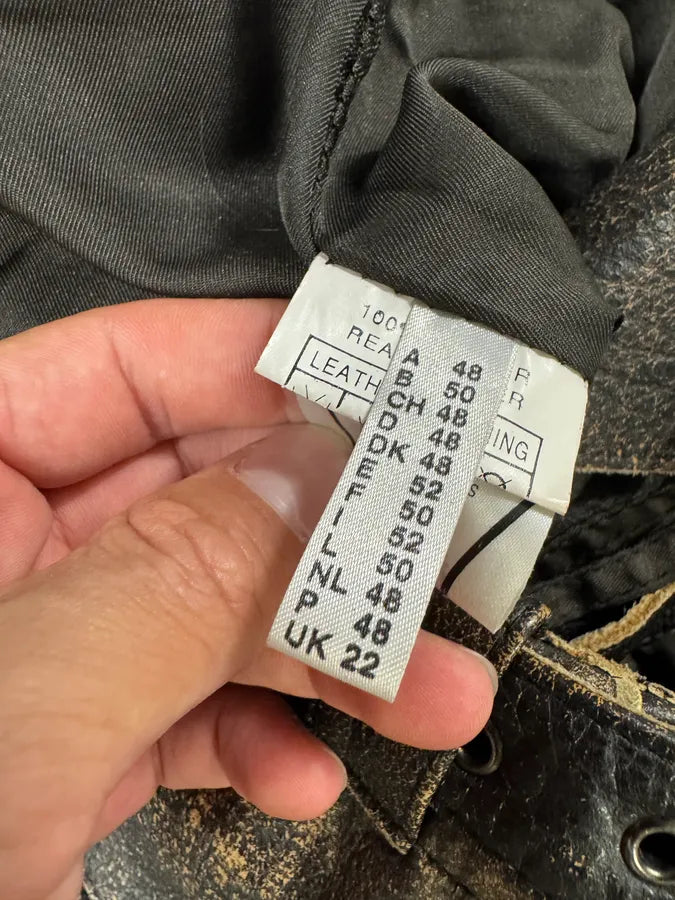 2000s Archive 2 Zip Biker Eroded Brown Leather Belted Pants (L) RIqAPAs 11