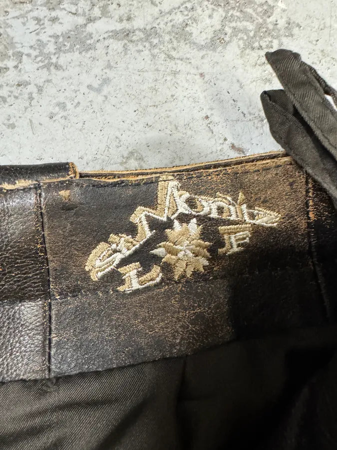 2000s Archive 2 Zip Biker Eroded Brown Leather Belted Pants (L) RIqAPAs 9