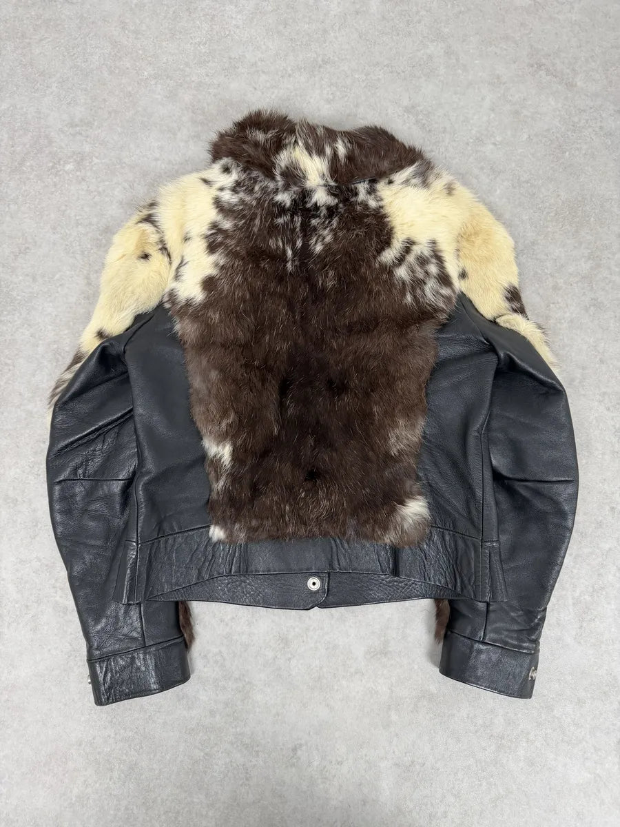 2000s Archive Black Leather Brown Faux Fur Jacket SOuSZkn 1