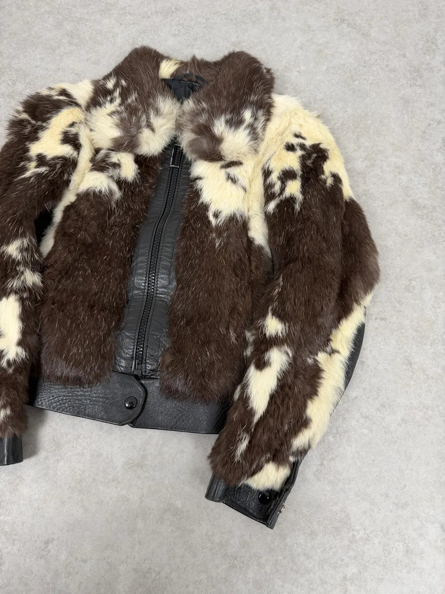 2000s Archive Black Leather Brown Faux Fur Jacket SOuSZkn 2