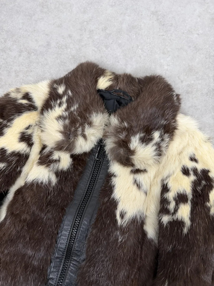 2000s Archive Black Leather Brown Faux Fur Jacket SOuSZkn 3