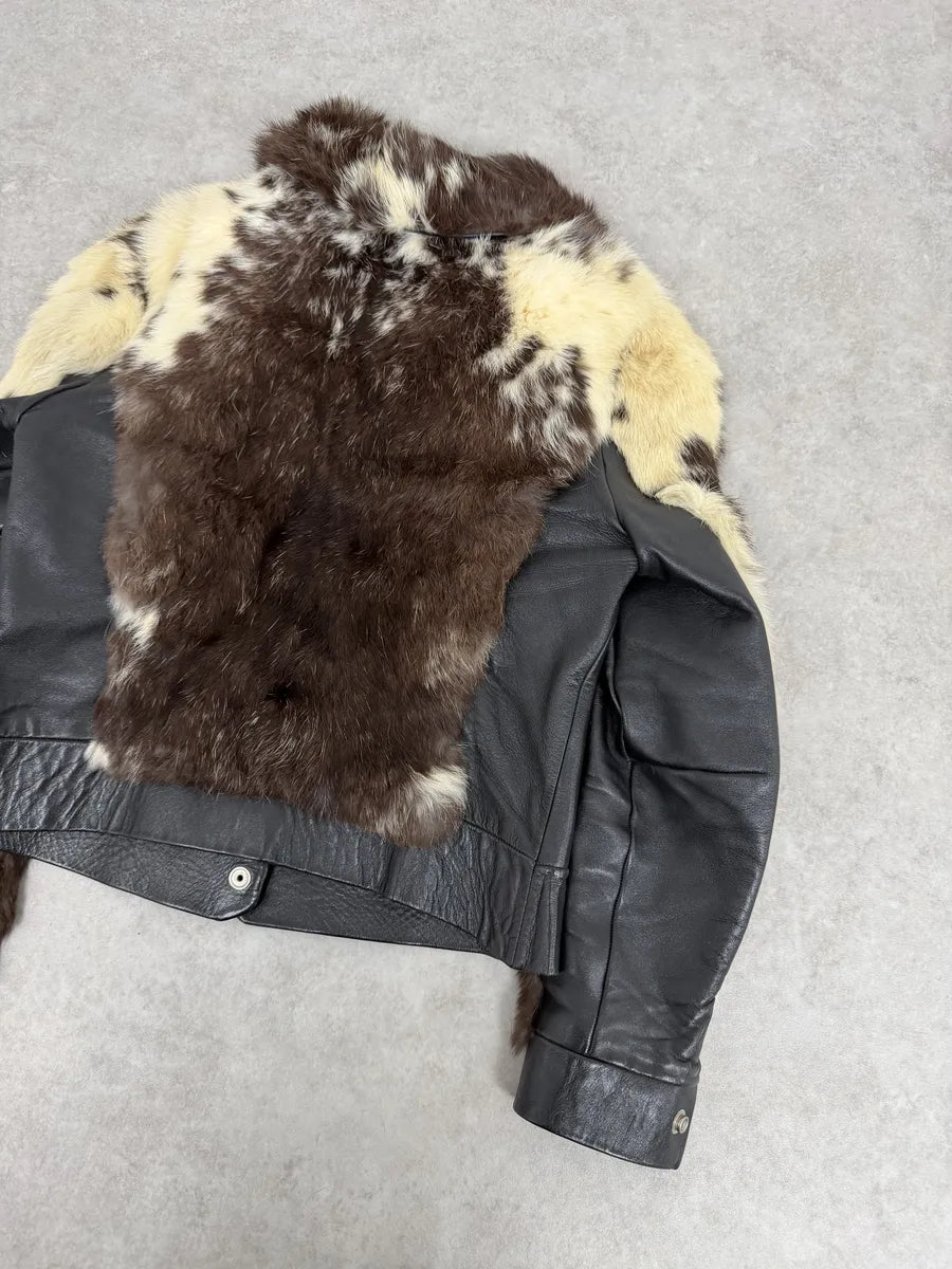 2000s Archive Black Leather Brown Faux Fur Jacket SOuSZkn 4