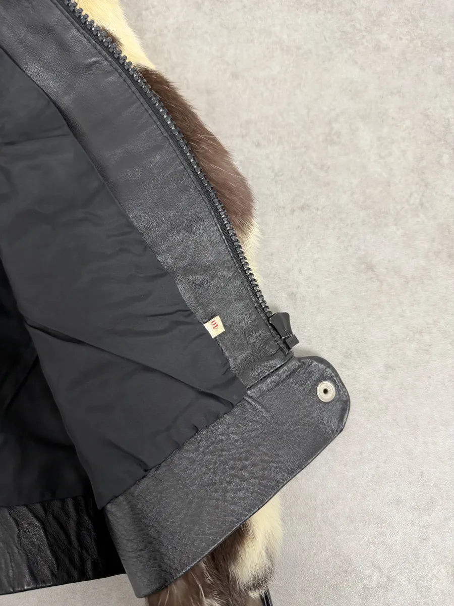 2000s Archive Black Leather Brown Faux Fur Jacket SOuSZkn 5