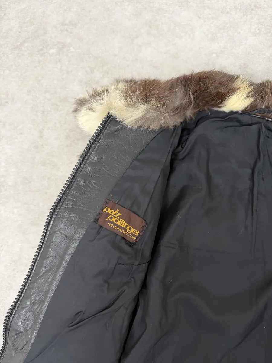 2000s Archive Black Leather Brown Faux Fur Jacket SOuSZkn 6