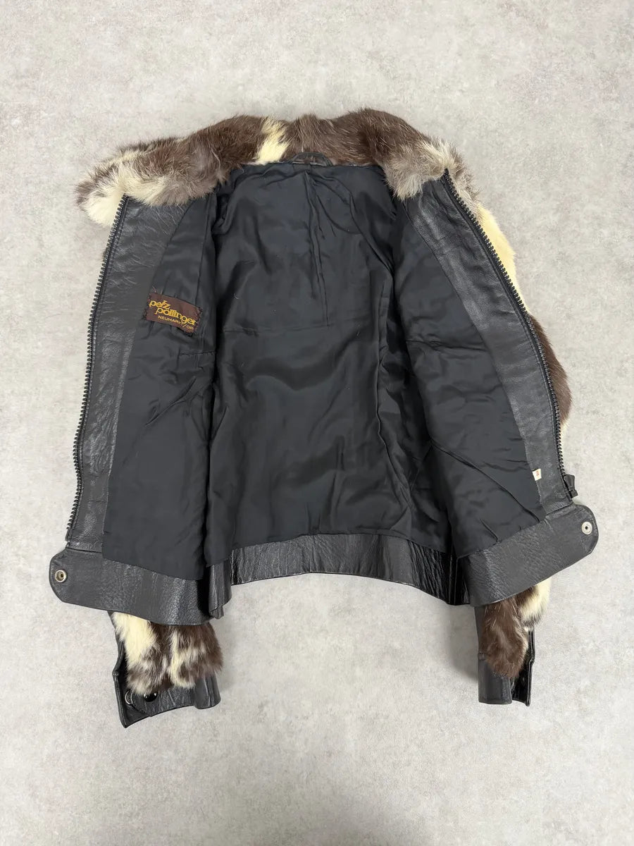 2000s Archive Black Leather Brown Faux Fur Jacket SOuSZkn 7