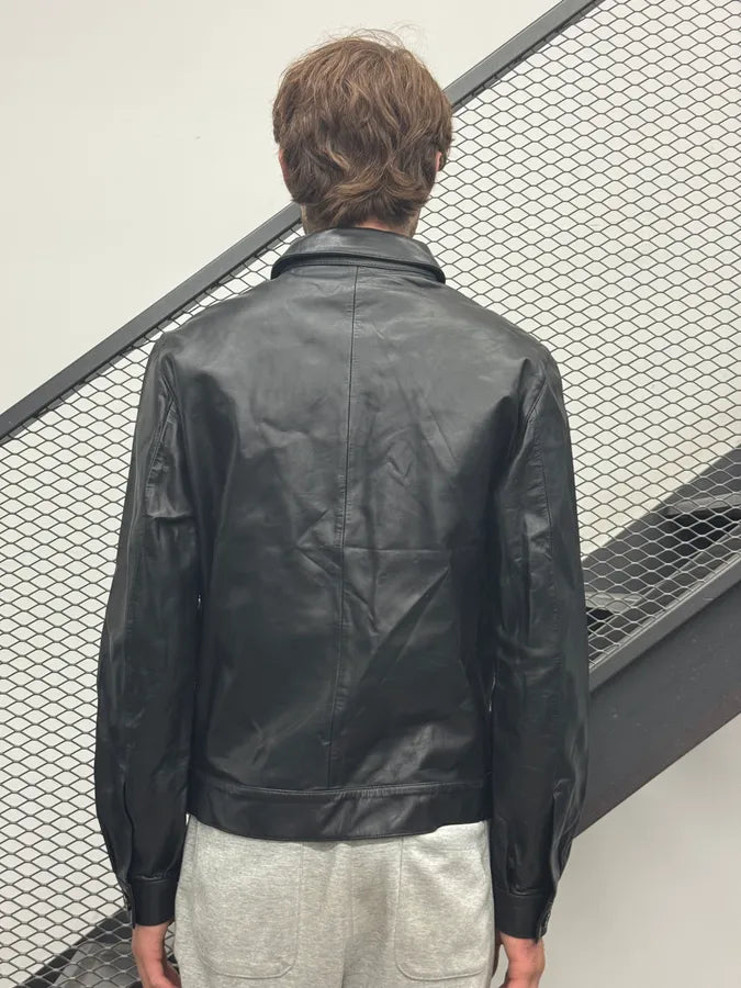 2016 Independant Black Leather Buttoned Trucker Jacket oFobZsZ 2