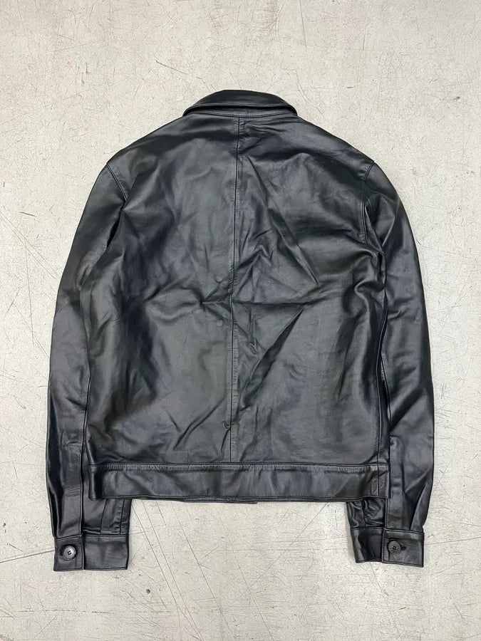 2016 Independant Black Leather Buttoned Trucker Jacket oFobZsZ 5