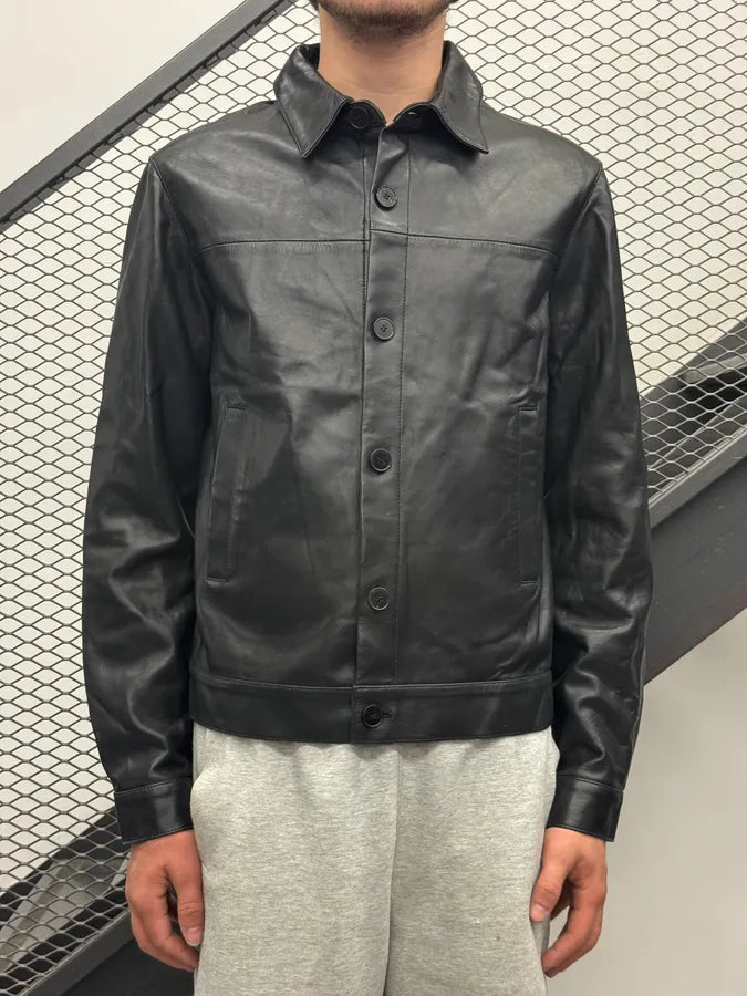 2016 Independant Black Leather Buttoned Trucker Jacket oFobZsZ 1