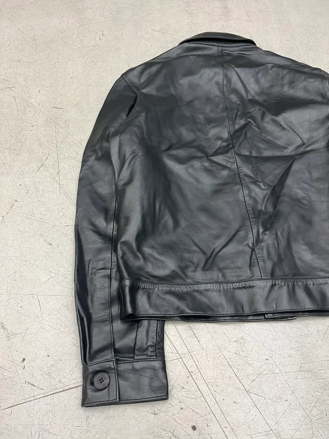 2016 Independant Black Leather Buttoned Trucker Jacket oFobZsZ 6