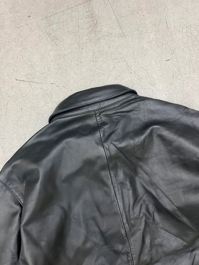 2016 Independant Black Leather Buttoned Trucker Jacket oFobZsZ 8