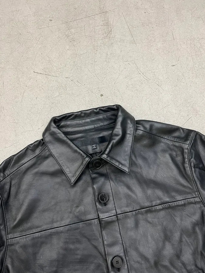 2016 Independant Black Leather Buttoned Trucker Jacket oFobZsZ 7