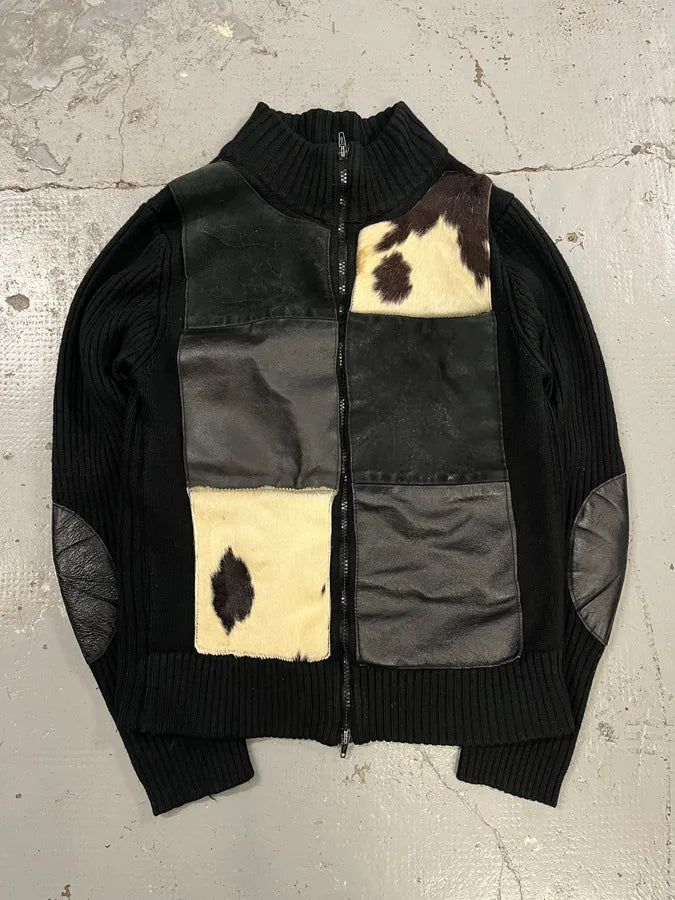 2000s Archive Black Wool Zip-up Pony Hair Sweater SoaNdqi 2