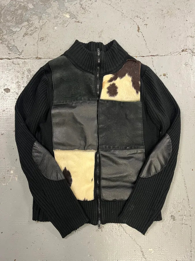 2000s Archive Black Wool Zip-up Pony Hair Sweater SoaNdqi 3