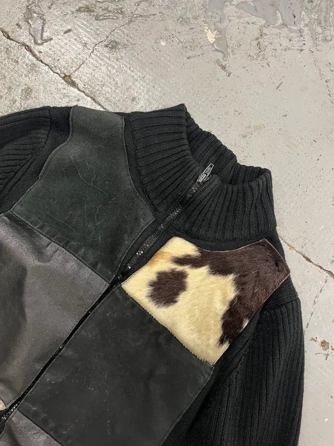 2000s Archive Black Wool Zip-up Pony Hair Sweater SoaNdqi 4