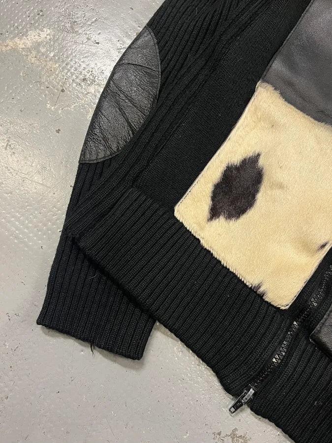 2000s Archive Black Wool Zip-up Pony Hair Sweater SoaNdqi 5