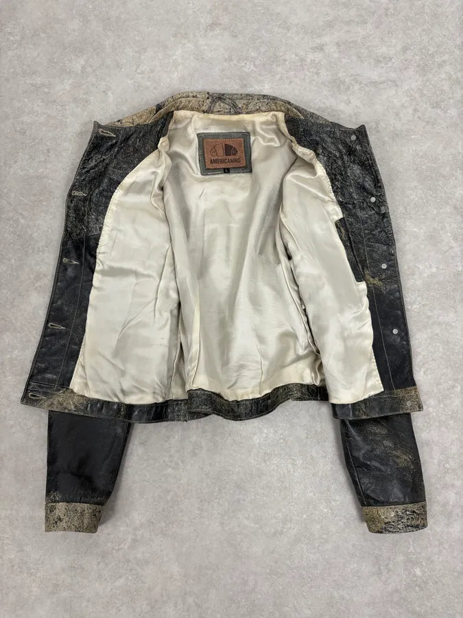 2000s Archive Eroded Marble Effect Leather Jacket EHVuWKL 6