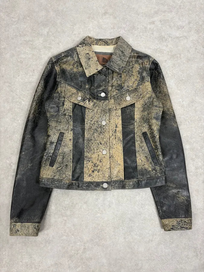 2000s Archive Eroded Marble Effect Leather Jacket EHVuWKL 0