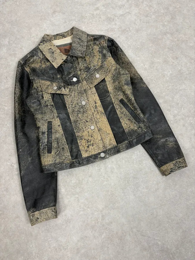 2000s Archive Eroded Marble Effect Leather Jacket EHVuWKL 3