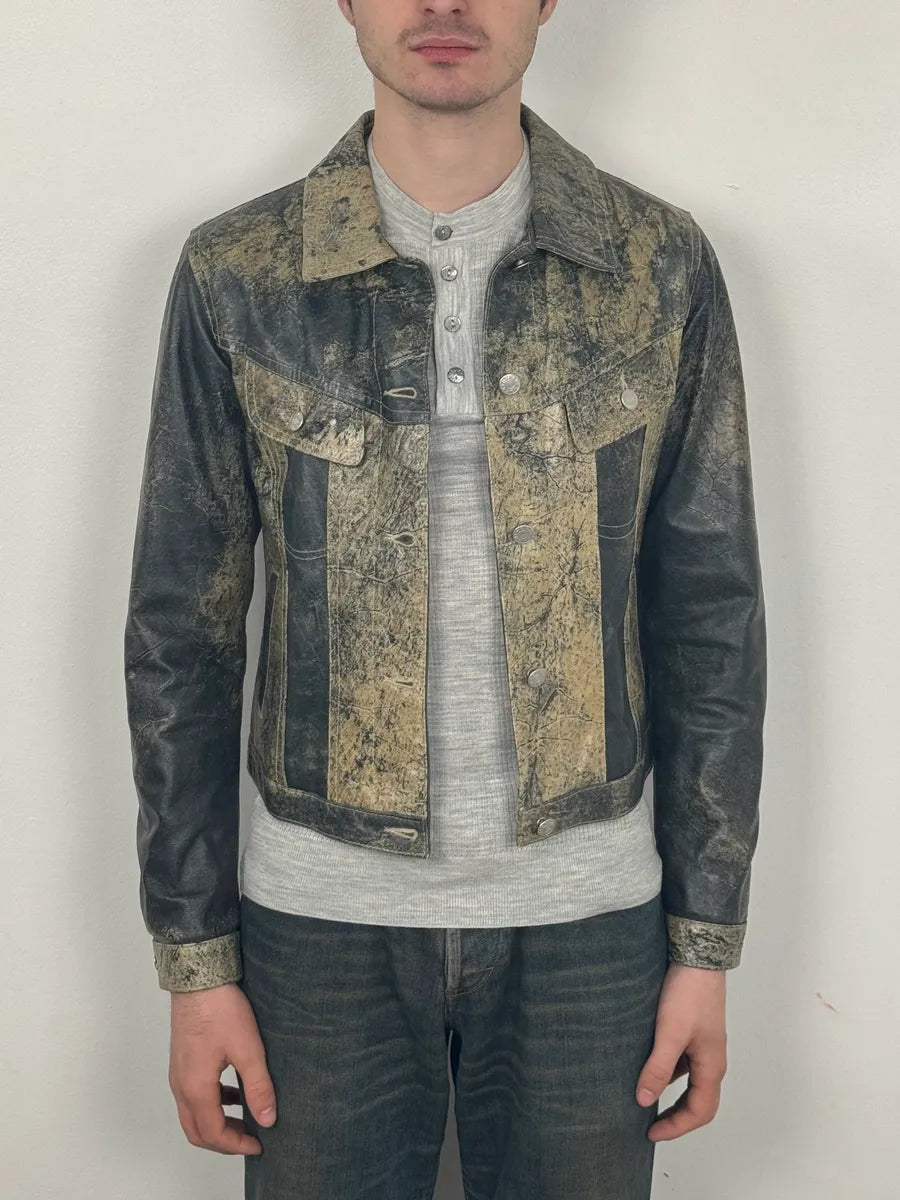 2000s Archive Eroded Marble Effect Leather Jacket EHVuWKL 1