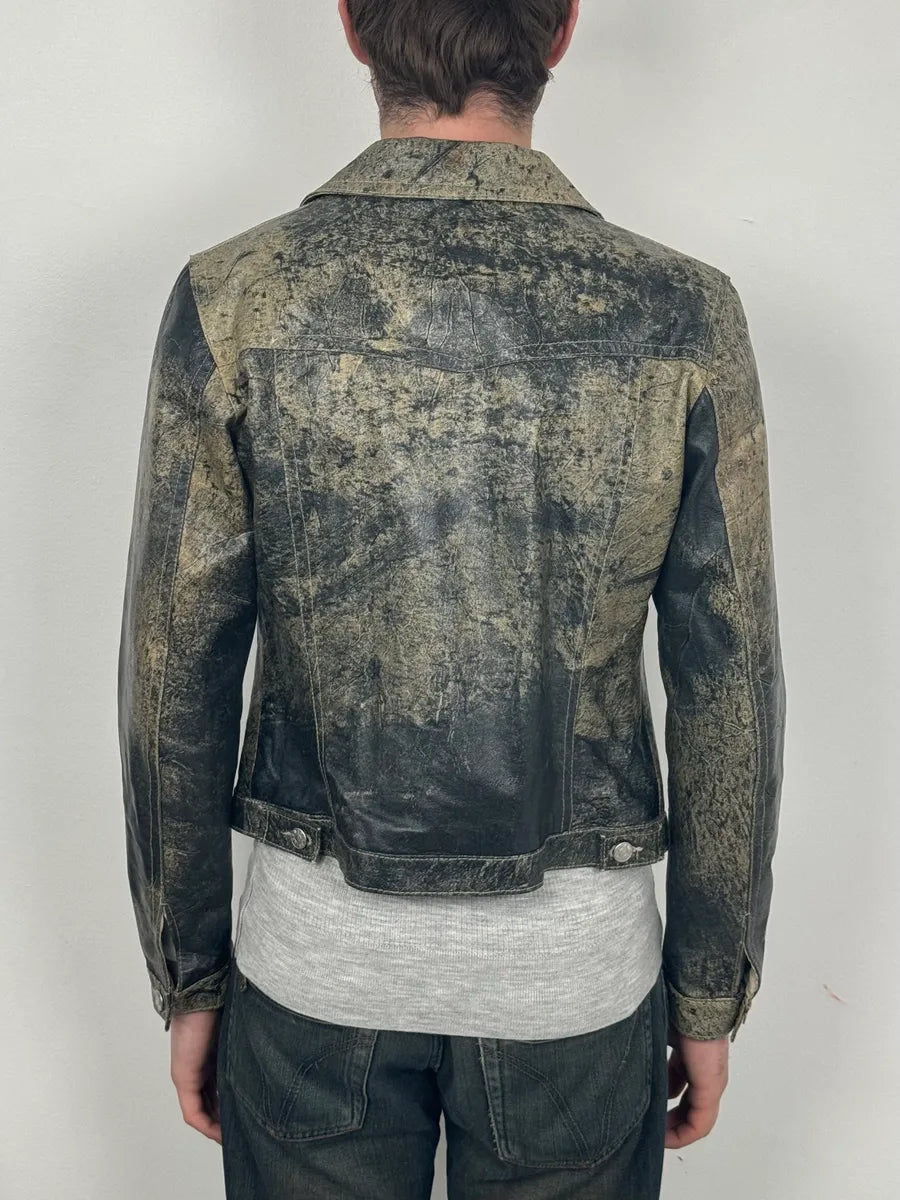 2000s Archive Eroded Marble Effect Leather Jacket EHVuWKL 2