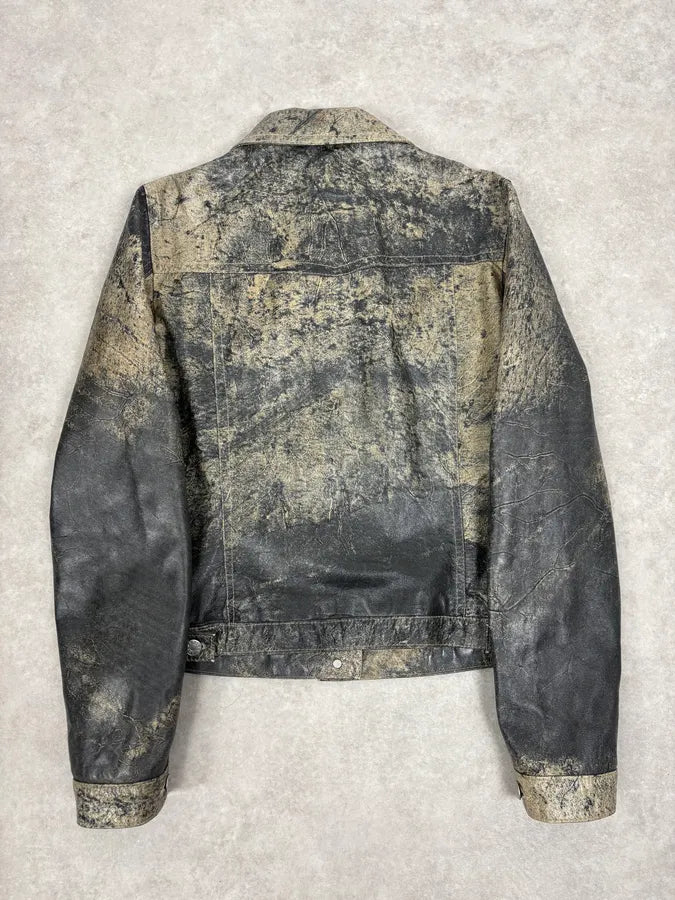 2000s Archive Eroded Marble Effect Leather Jacket EHVuWKL 5