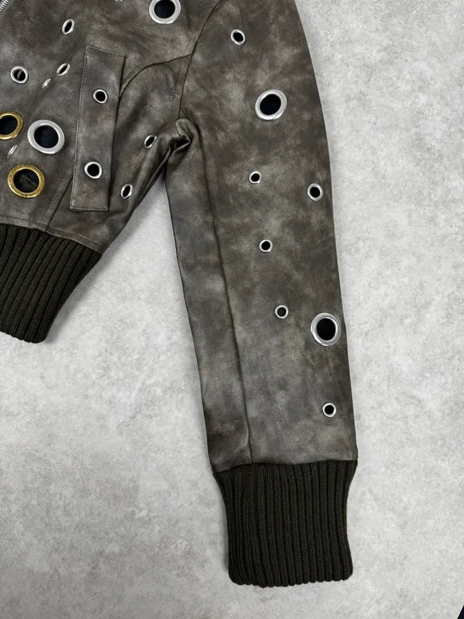 2000s Archive Eylet Brown Eroded Leather Jacket Zixycex 7