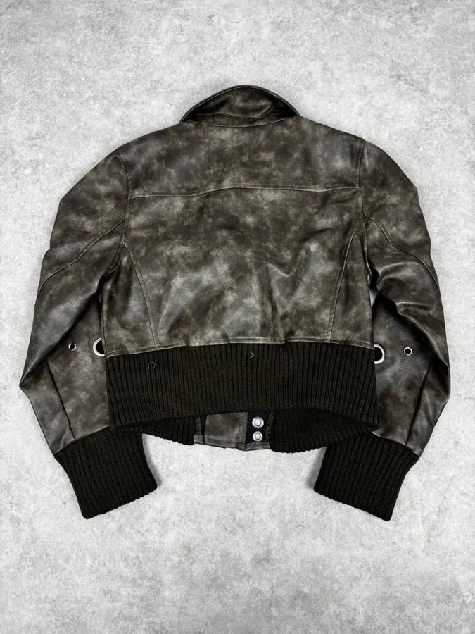 2000s Archive Eylet Brown Eroded Leather Jacket Zixycex 3