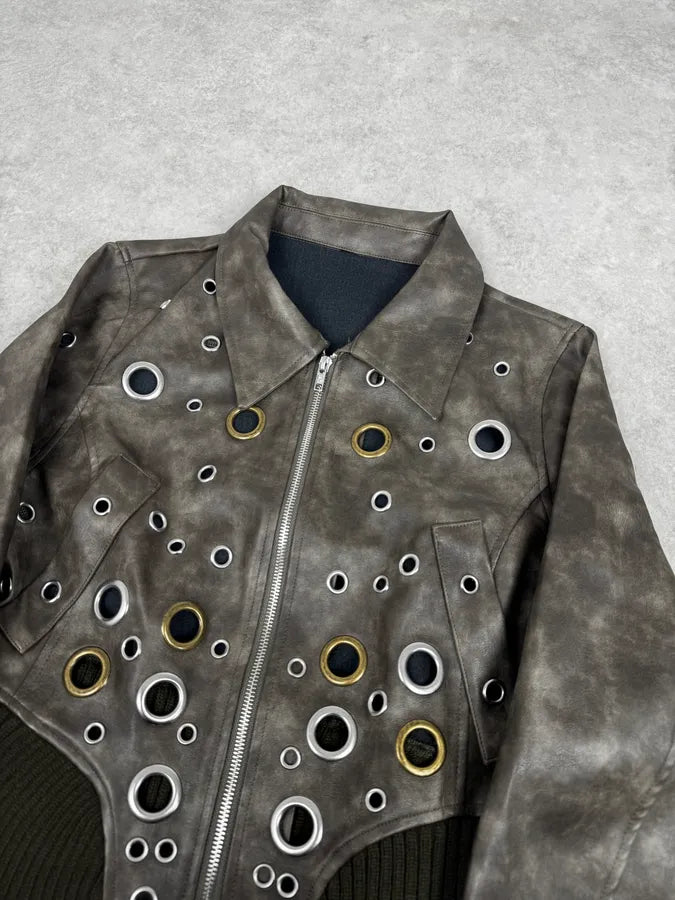 2000s Archive Eylet Brown Eroded Leather Jacket Zixycex 4