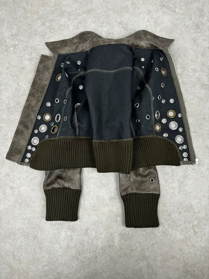 2000s Archive Eylet Brown Eroded Leather Jacket Zixycex 6