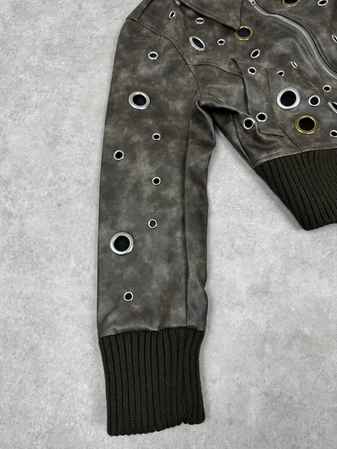 2000s Archive Eylet Brown Eroded Leather Jacket Zixycex 8