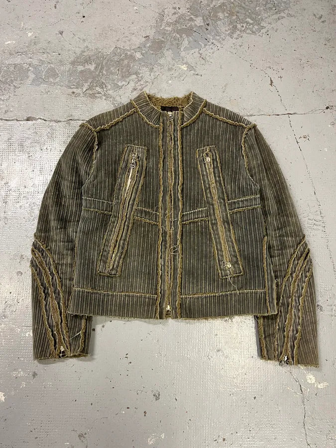 2000s Archive Grey Velvet Zip-up Fur Jacket aPLJpvN 3