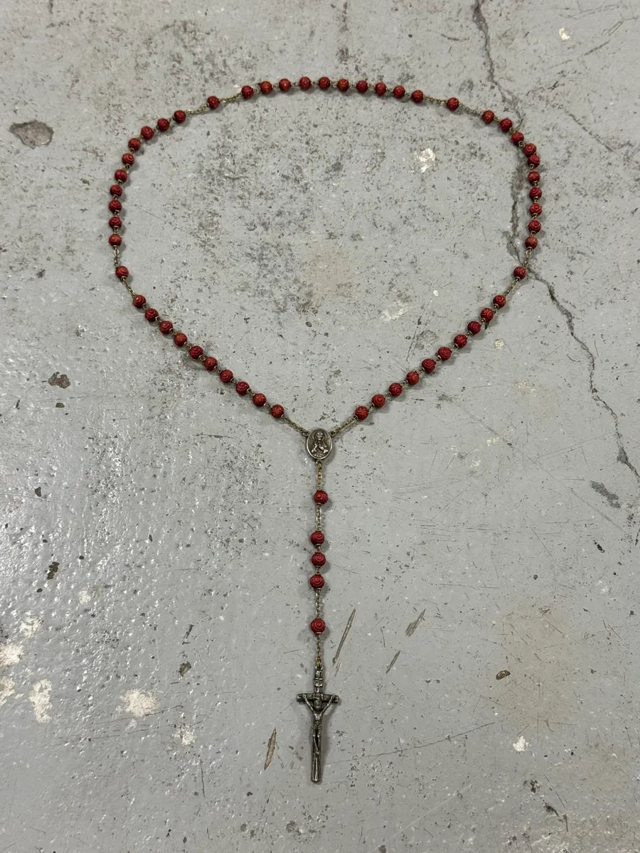 2000s Archive Red Rosary Cross Necklace cDVBlal 0