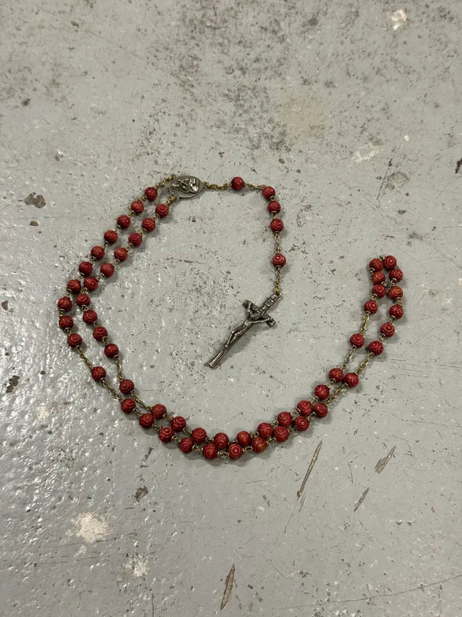 2000s Archive Red Rosary Cross Necklace cDVBlal 1