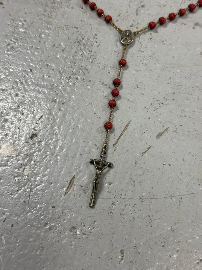 2000s Archive Red Rosary Cross Necklace cDVBlal 2