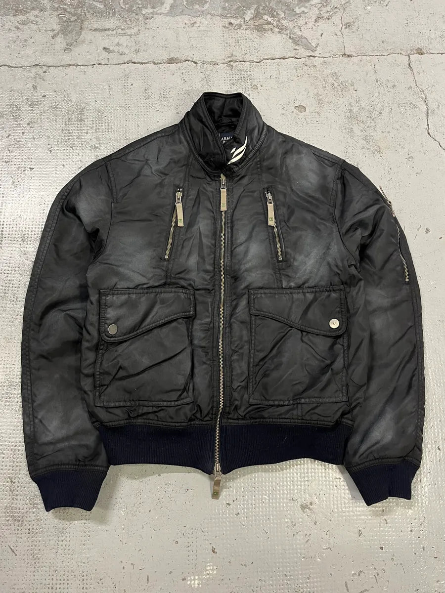 2000s Armani Aero Black Faded Bomber Jacket xvXAbJo 0