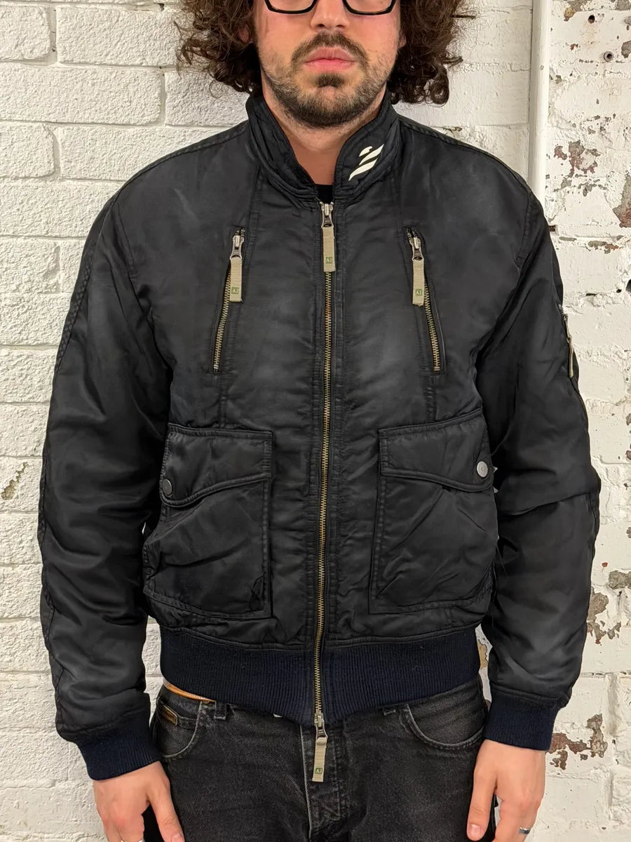 2000s Armani Aero Black Faded Bomber Jacket xvXAbJo 1