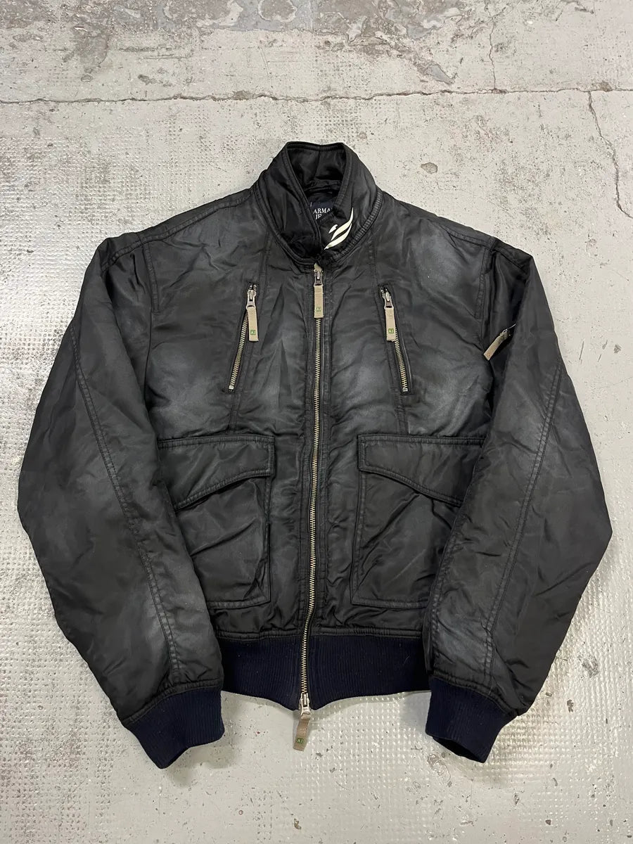 2000s Armani Aero Black Faded Bomber Jacket xvXAbJo 3