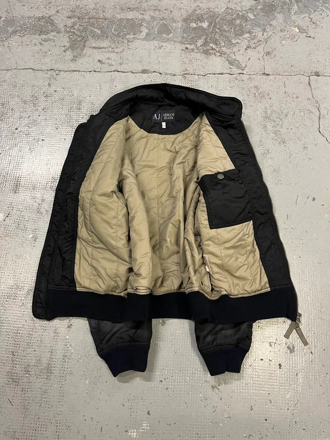 2000s Armani Aero Black Faded Bomber Jacket xvXAbJo 7