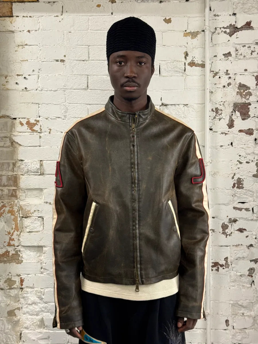 2000s Armani AJ Brown Leather Biker Jacket iPmfZWu 0