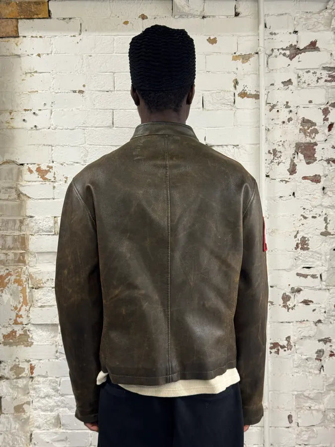 2000s Armani AJ Brown Leather Biker Jacket iPmfZWu 1