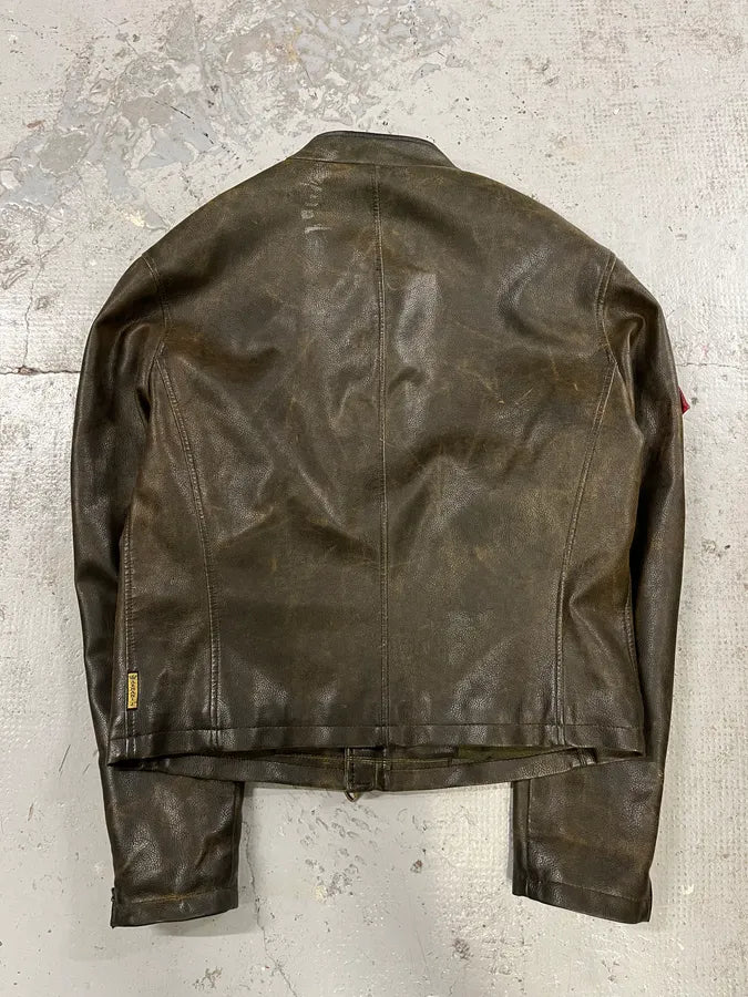 2000s Armani AJ Brown Leather Biker Jacket iPmfZWu 5