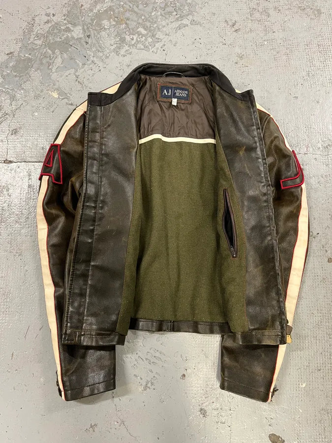2000s Armani AJ Brown Leather Biker Jacket iPmfZWu 6