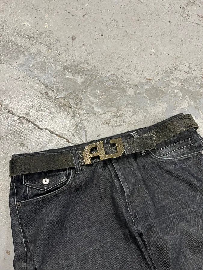 2000s Armani AJ Brut Buckle Black Leather Belt LpDWjoW 0