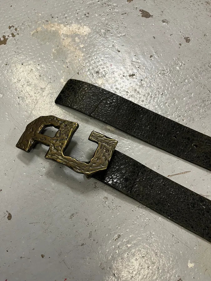 2000s Armani AJ Brut Buckle Black Leather Belt LpDWjoW 3