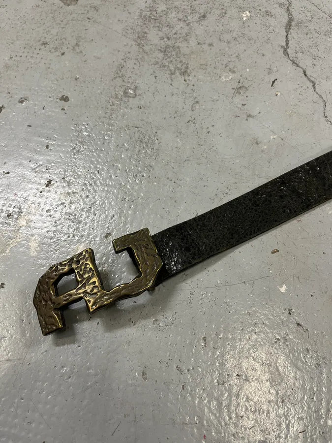 2000s Armani AJ Brut Buckle Black Leather Belt LpDWjoW 4