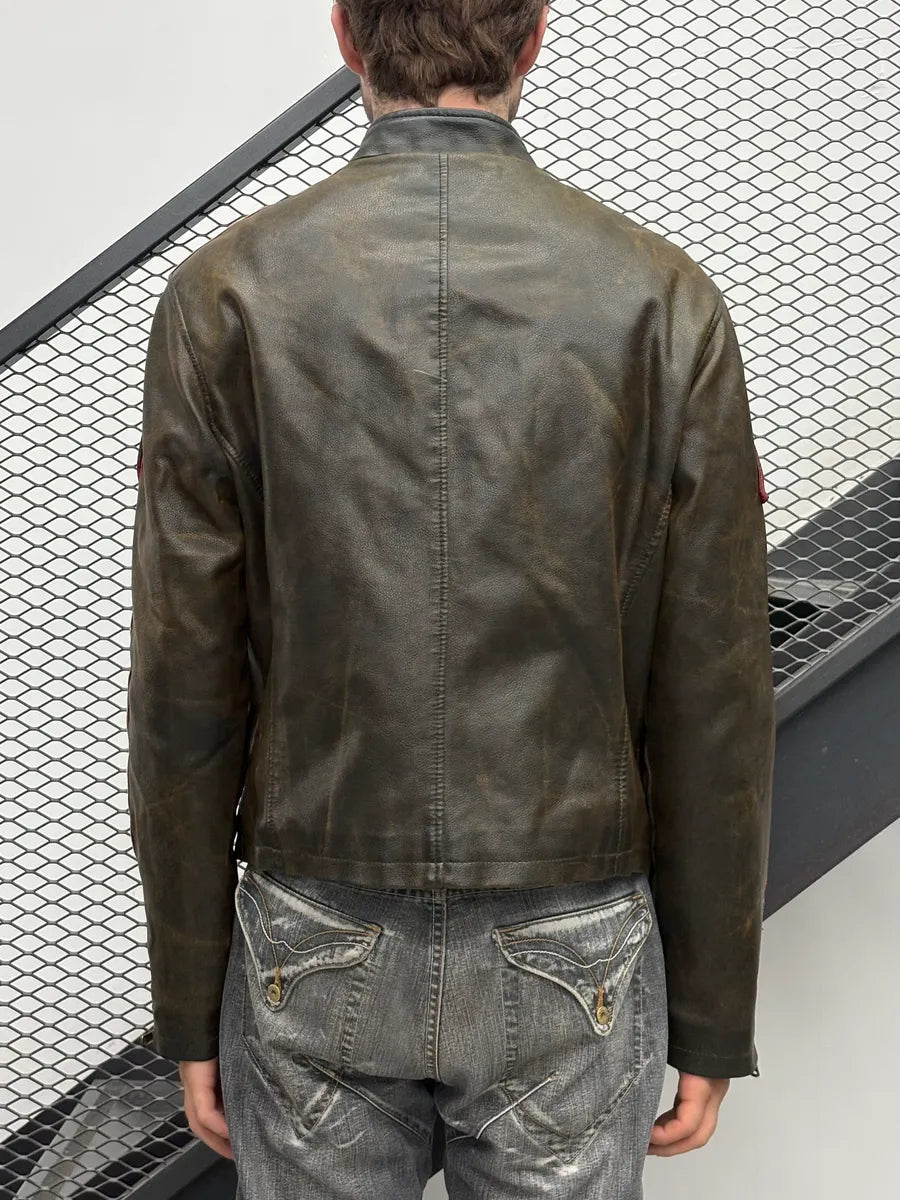 2000s Armani Biker Brown Eroded Leather Jacket QgRGYhT 2