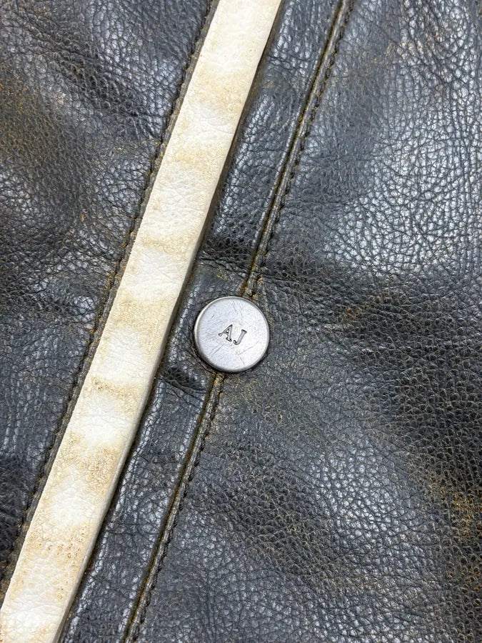 2000s Armani Biker Brown Eroded Leather Jacket QgRGYhT 8