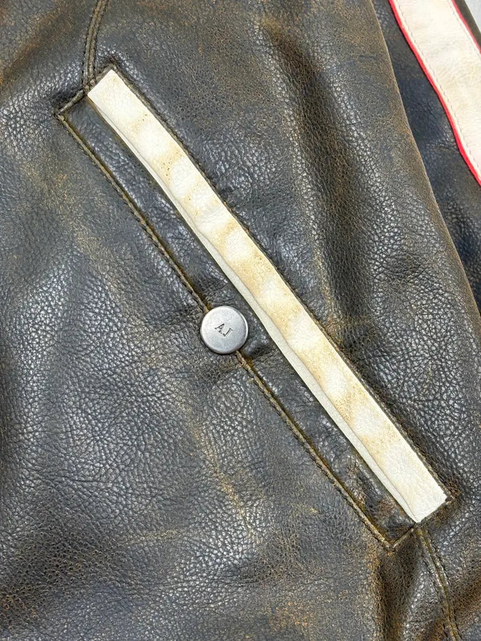 2000s Armani Biker Brown Eroded Leather Jacket QgRGYhT 11
